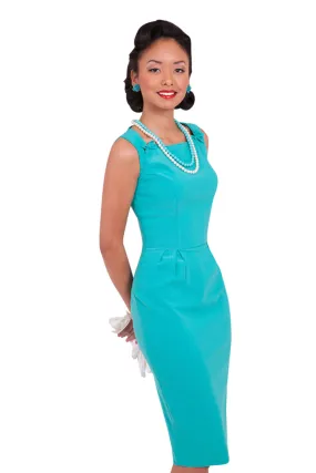 60's Vintage Office Lady glamorous Turquoise Blue Pencil Dress