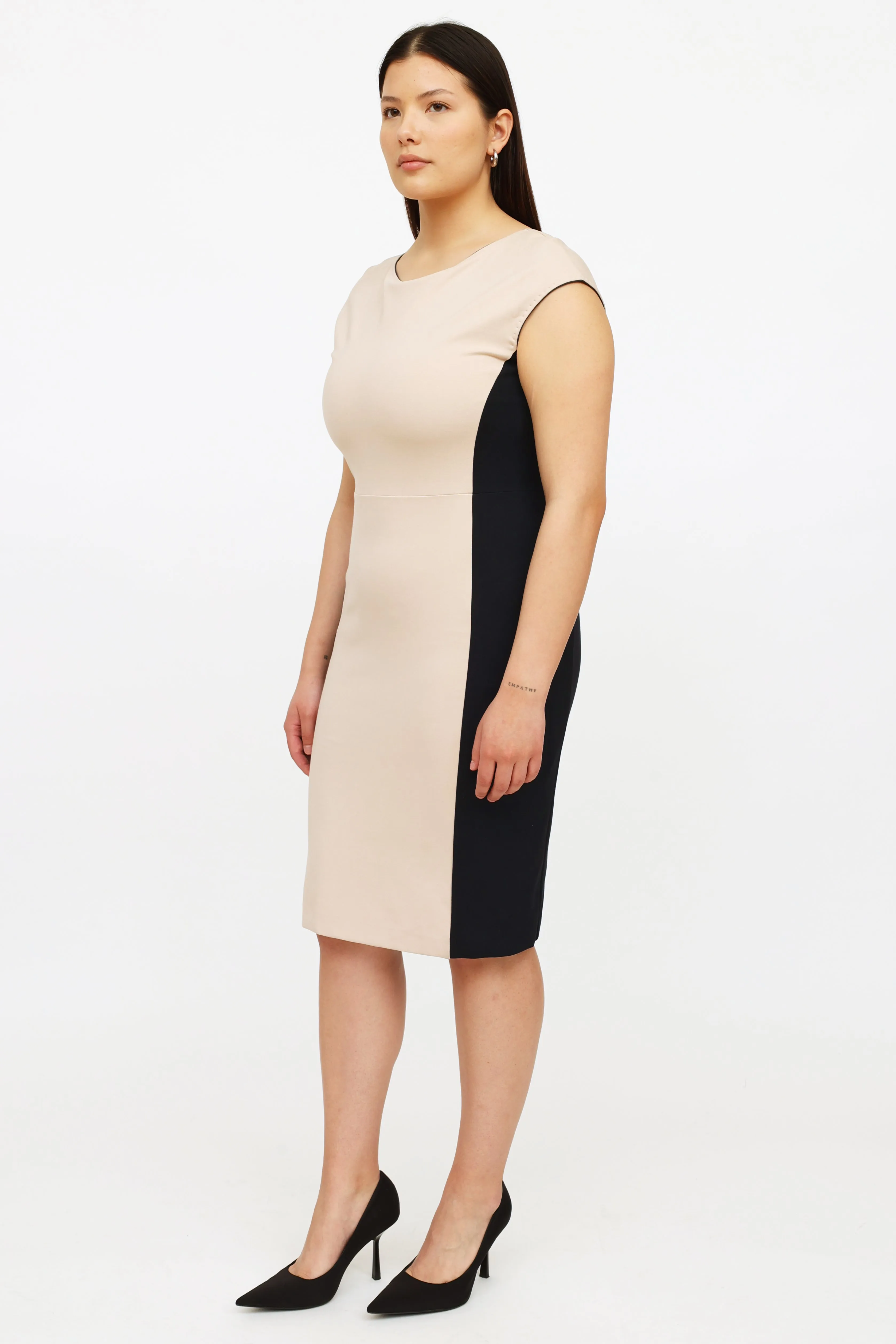 Beige & Navy Colour Block Dress