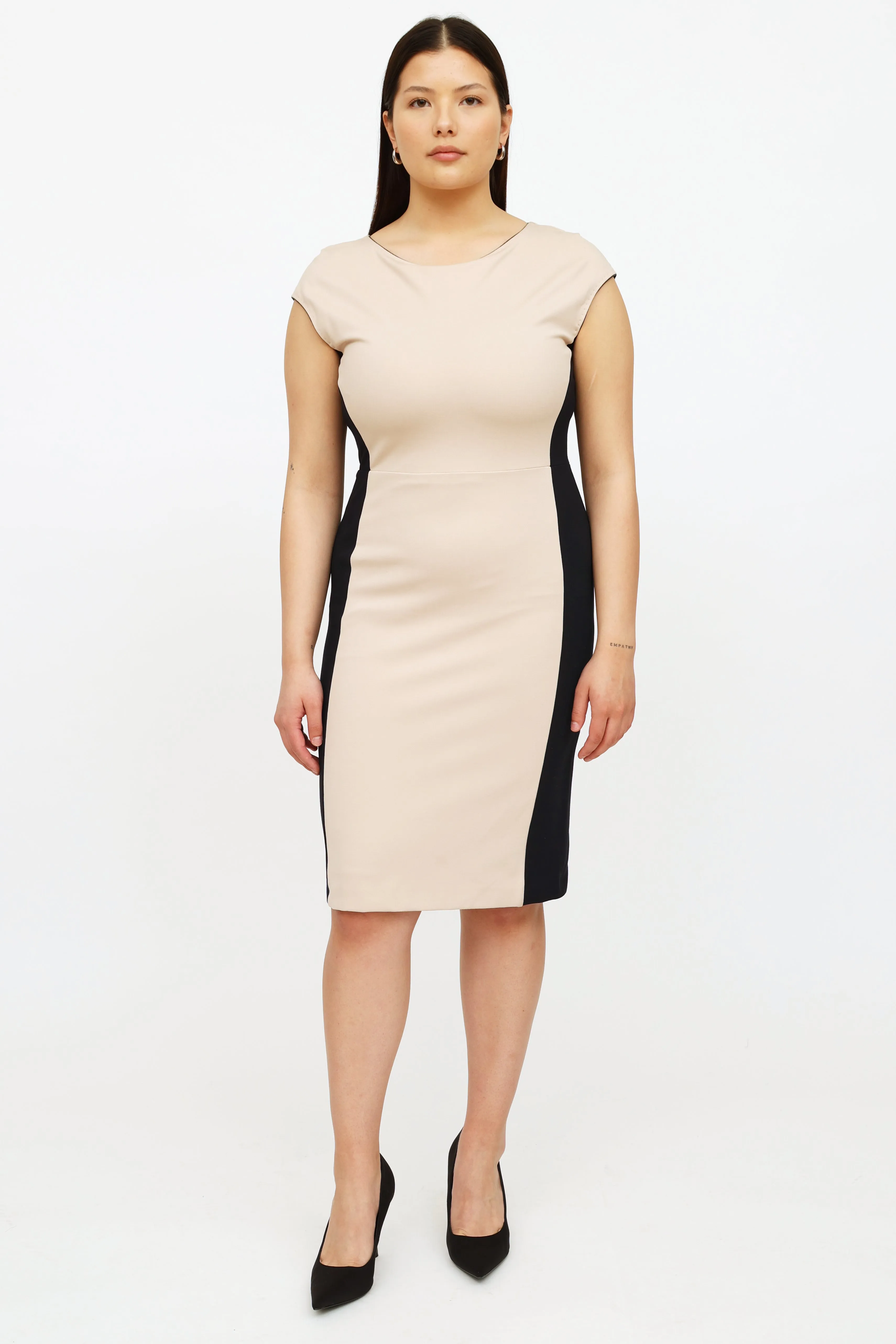 Beige & Navy Colour Block Dress