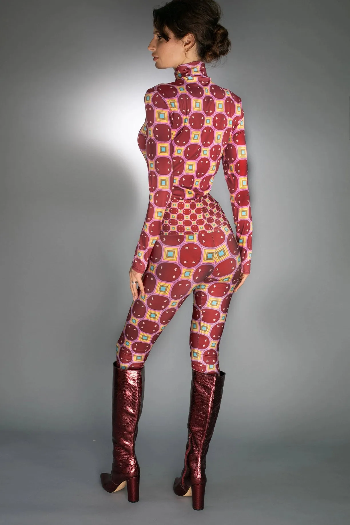 Comfortable Stretchy Stars Rainbow Dark Red Ladies Leggings
