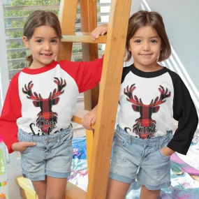 Flannel Christmas Reindeer Family Raglan Shirt (Brother and Sister)