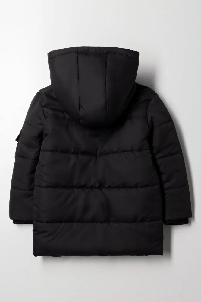 Hooded Puffer Parka Jacket Black