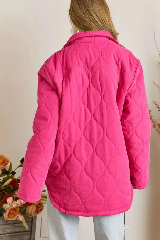 Hot Pink Quilted Oversized Button-Down Jacket