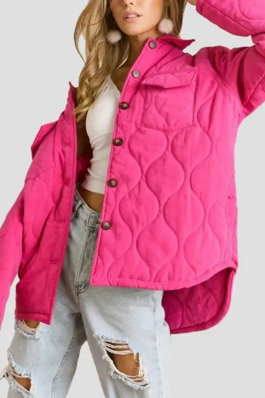 Hot Pink Quilted Oversized Button-Down Jacket