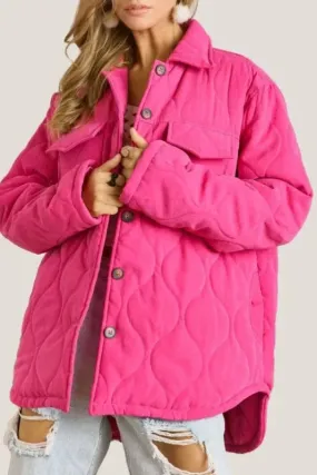 Hot Pink Quilted Oversized Button-Down Jacket