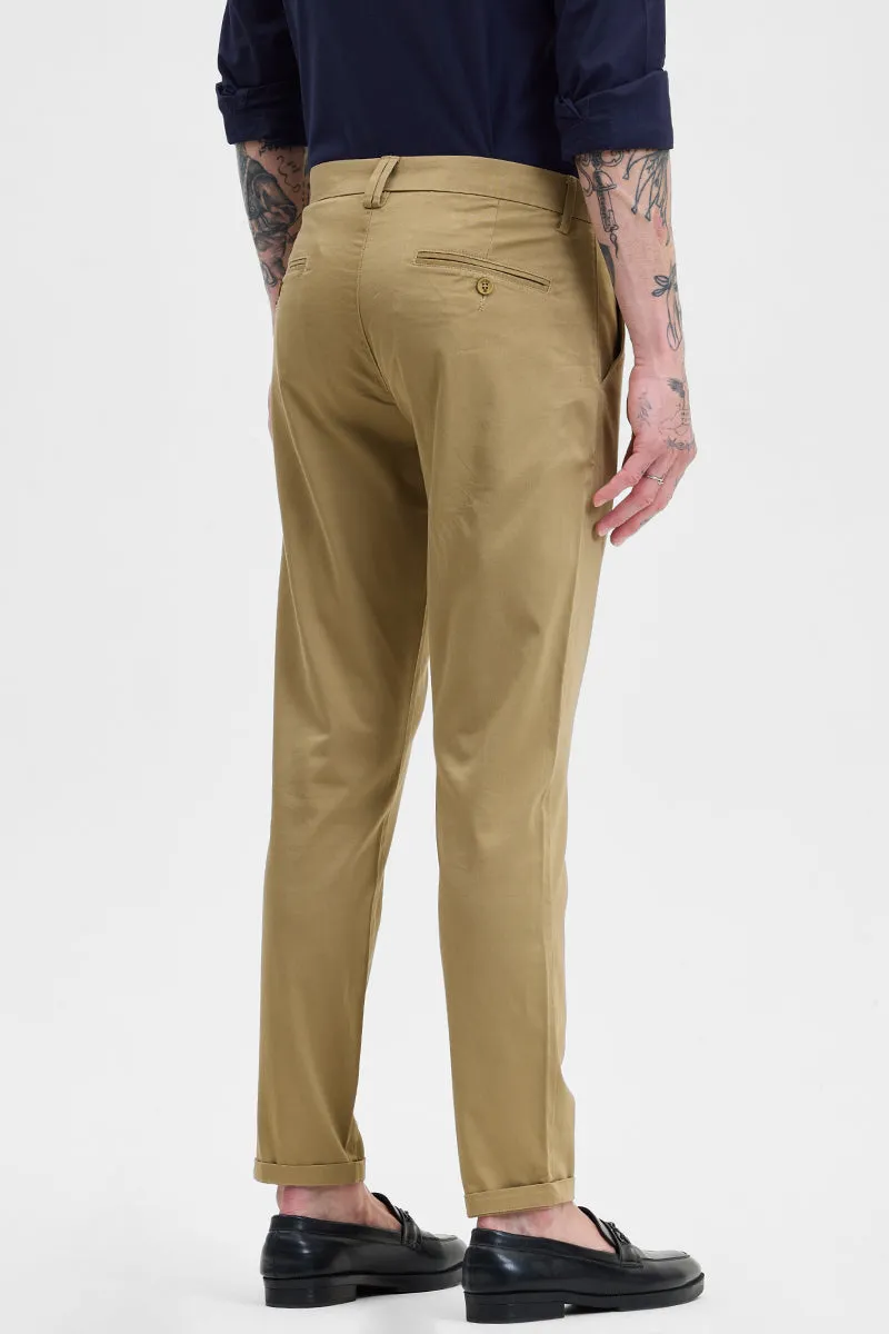 Khaki Slim Fit Pleated Trousers