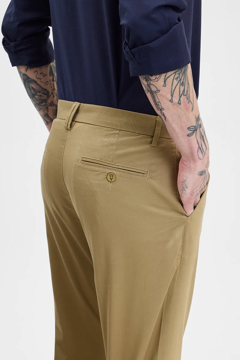 Khaki Slim Fit Pleated Trousers