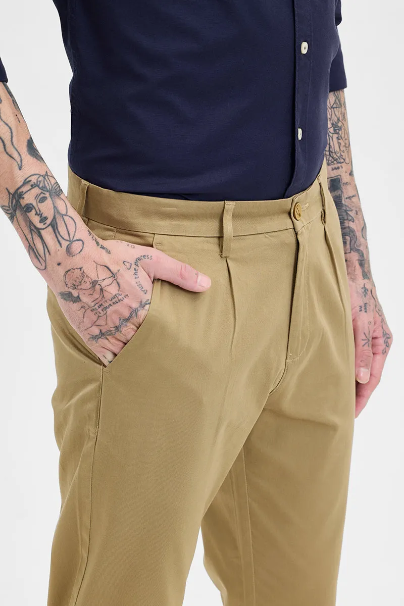 Khaki Slim Fit Pleated Trousers