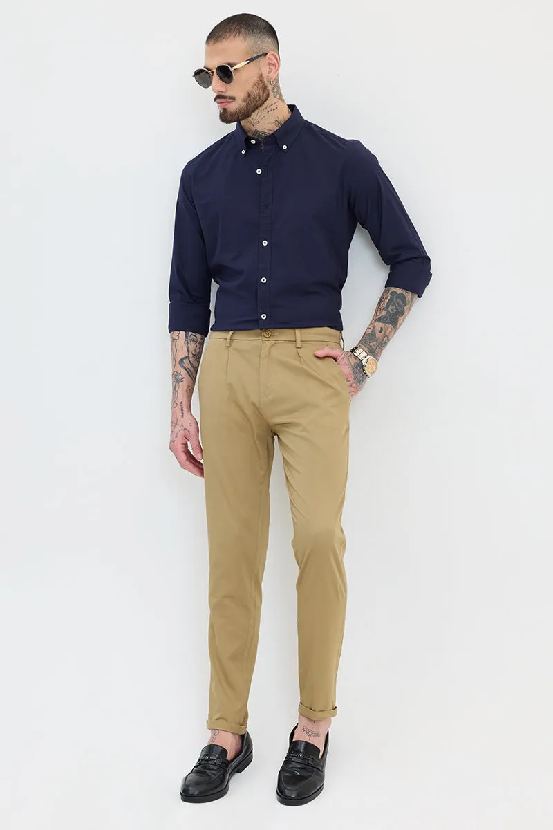 Khaki Slim Fit Pleated Trousers