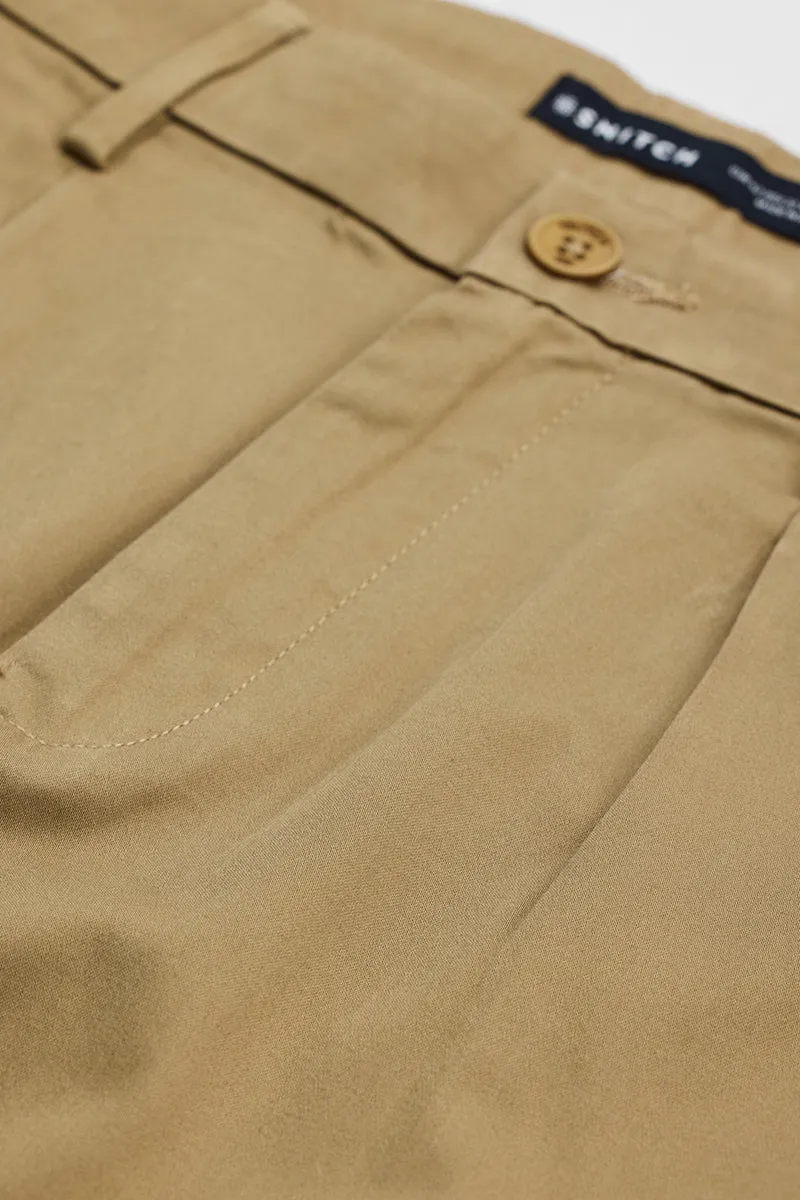 Khaki Slim Fit Pleated Trousers