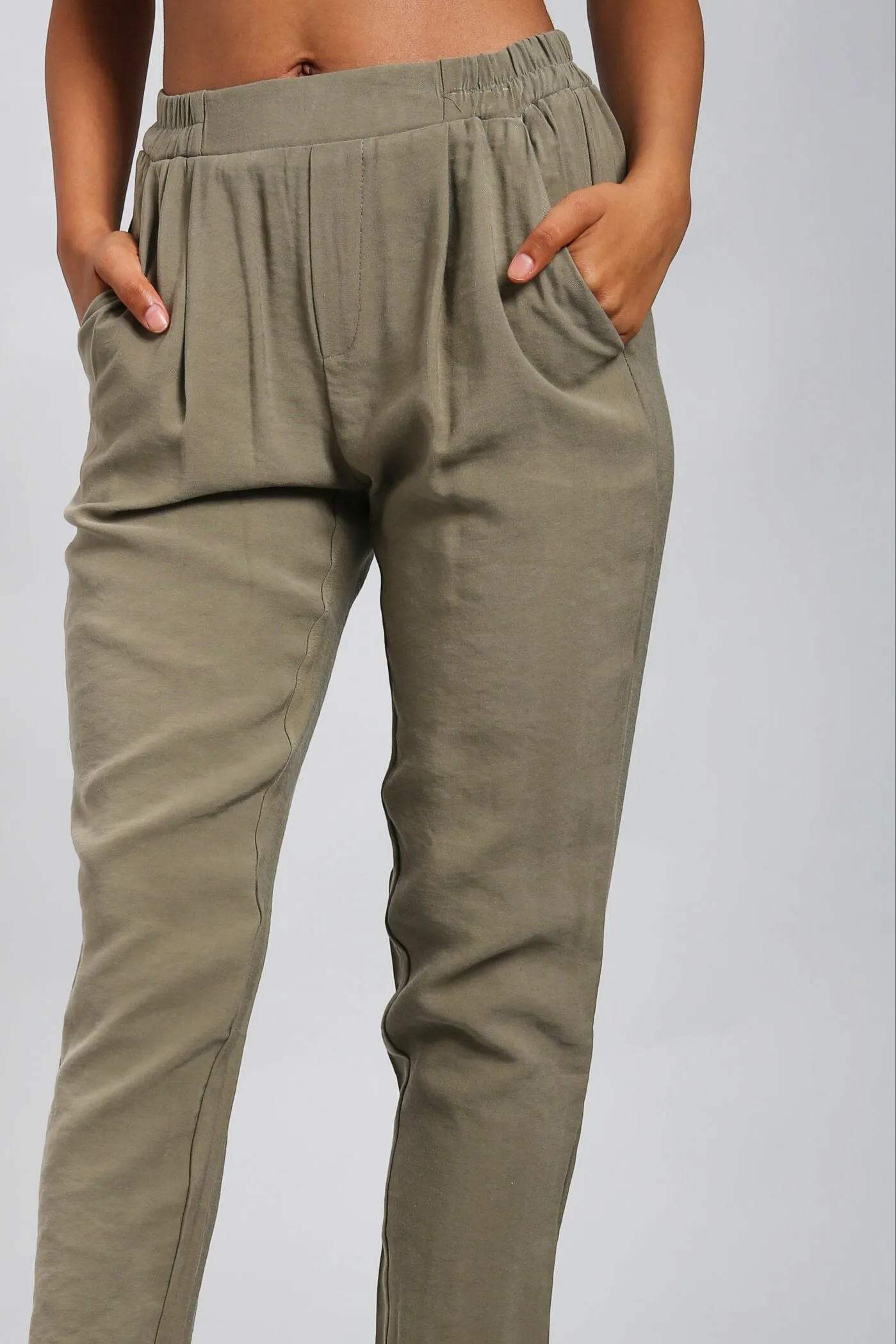 Khaki Slim Fit Tapered Trousers