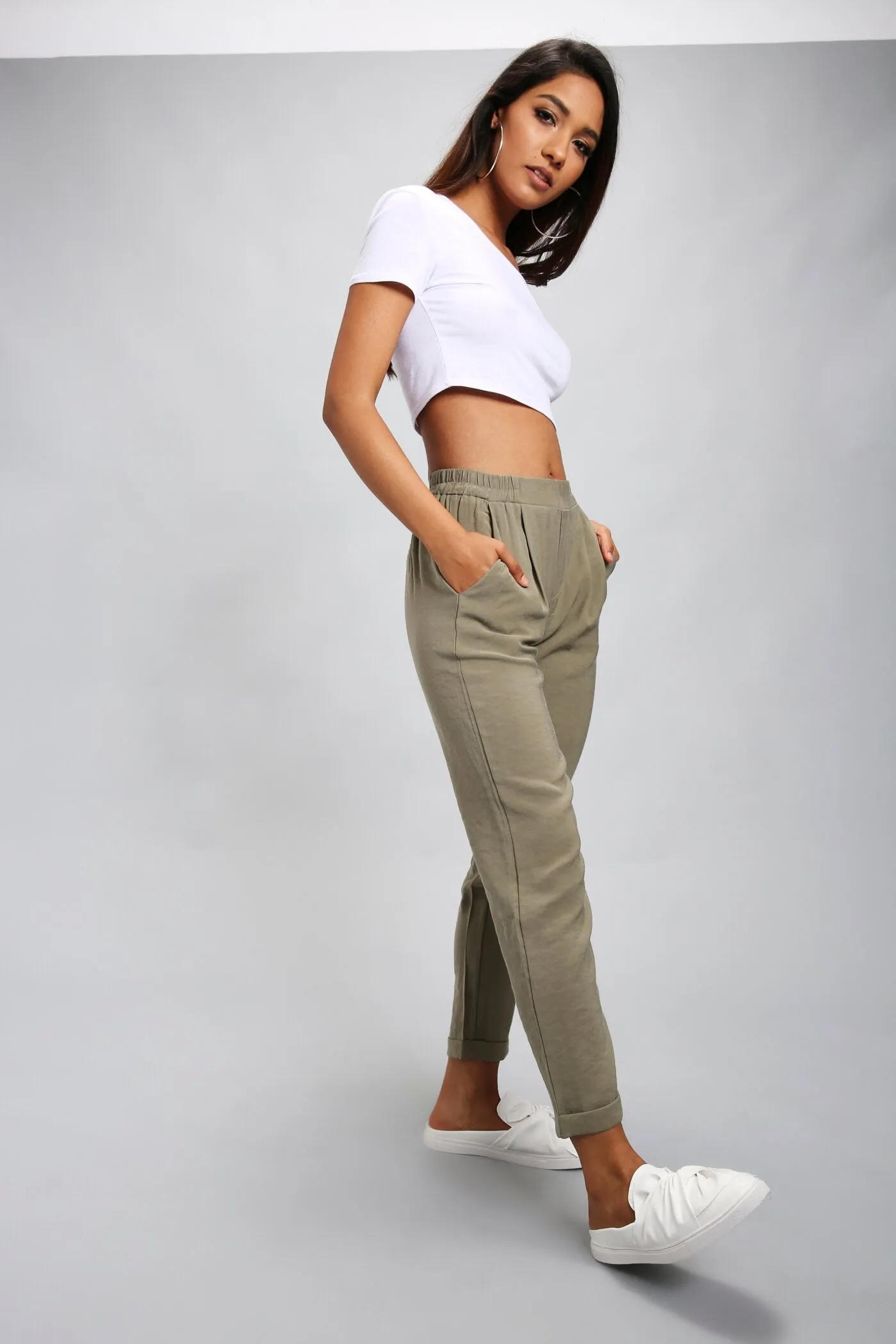 Khaki Slim Fit Tapered Trousers
