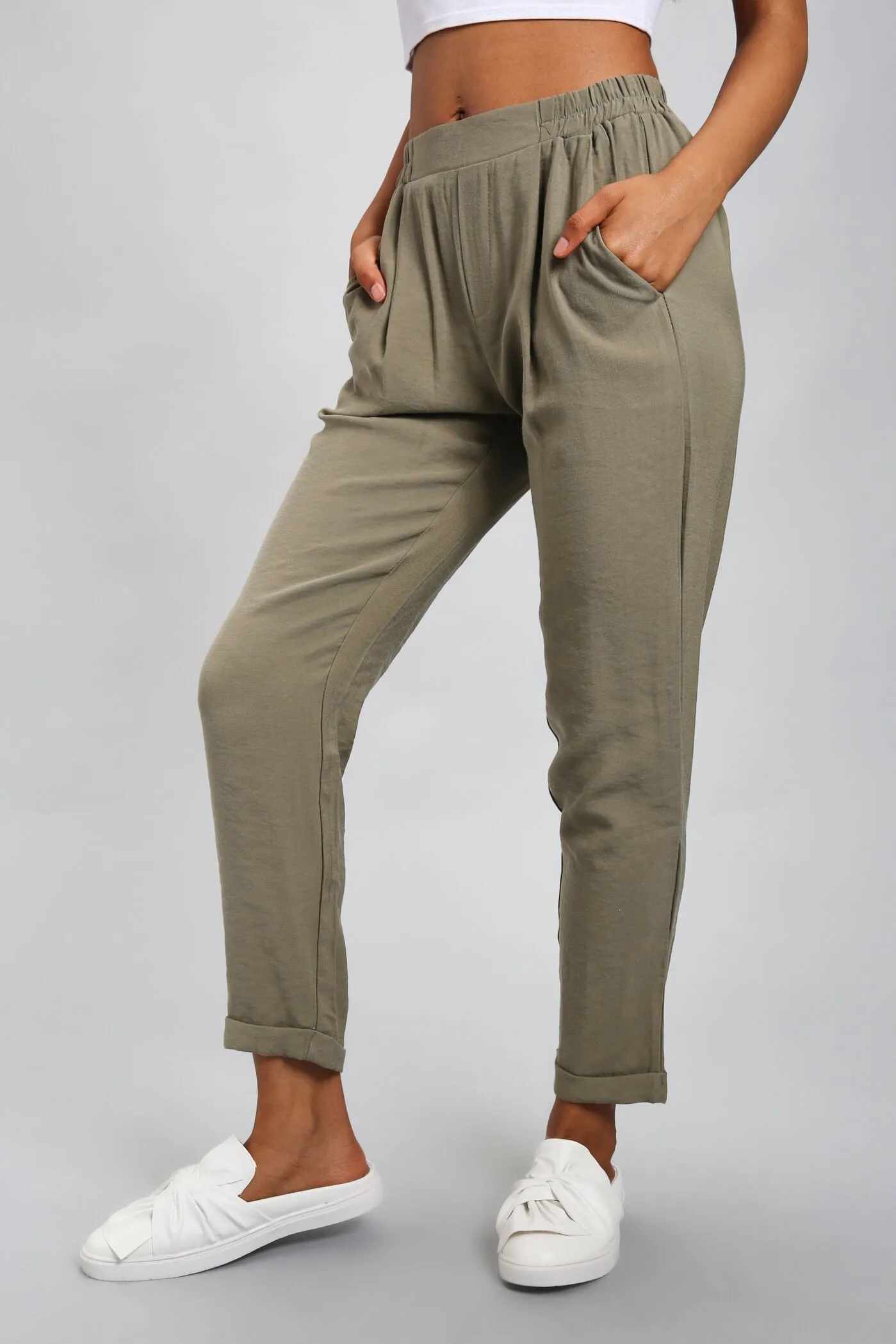 Khaki Slim Fit Tapered Trousers