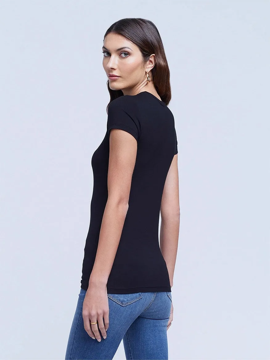 L'Agence Ressi Short Sleeve Crew in Black