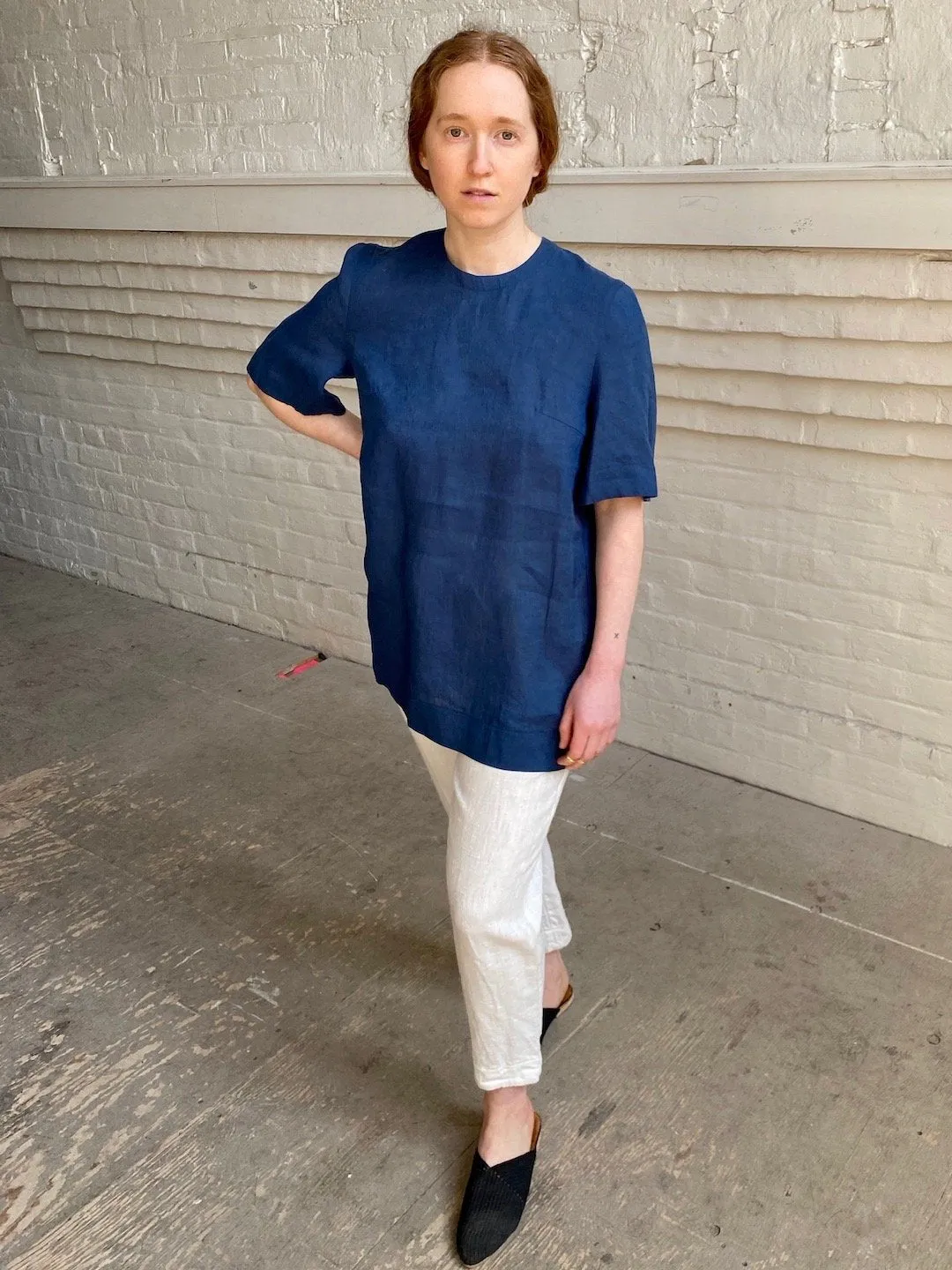 Linen Tailored Tee in French Blue, small / OG Price: $228.00