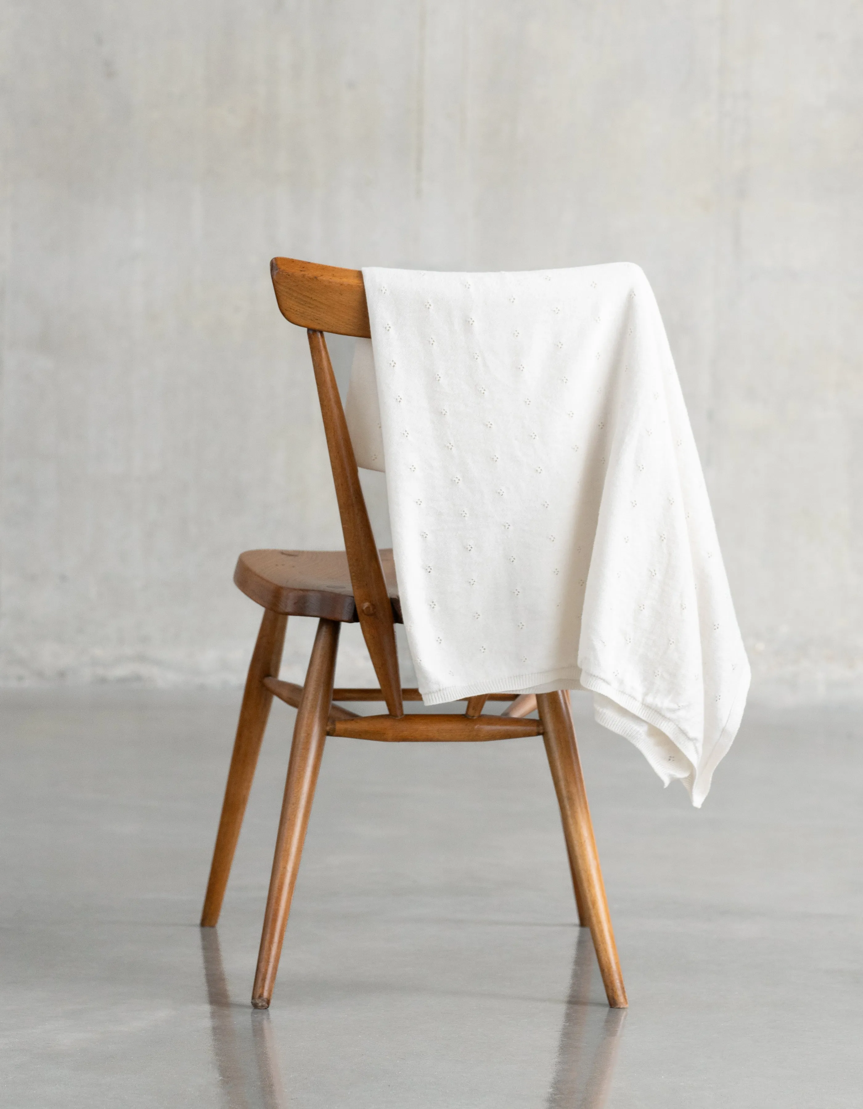 Mini Cotton   Cashmere Ivory White Knitted Baby Blanket
