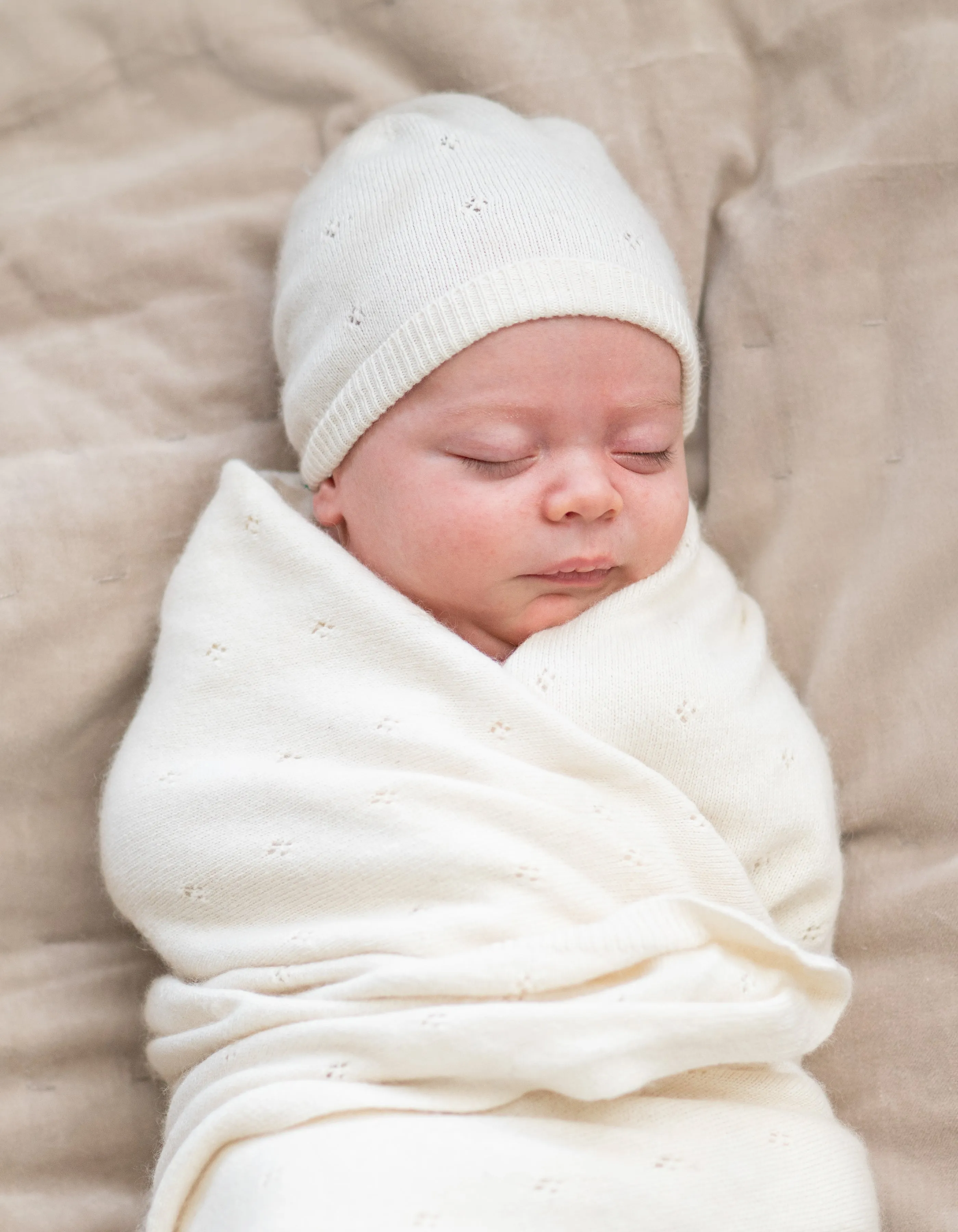 Mini Cotton   Cashmere Ivory White Knitted Baby Blanket