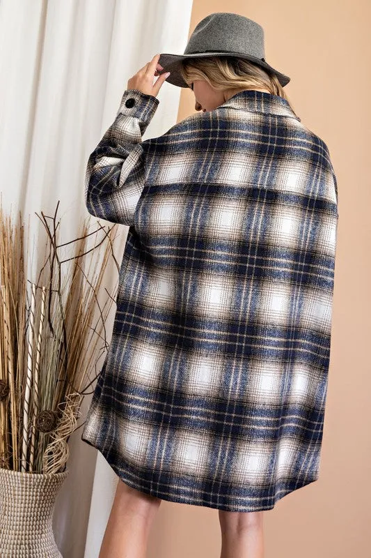 Navy Plaid Flannel Jacket