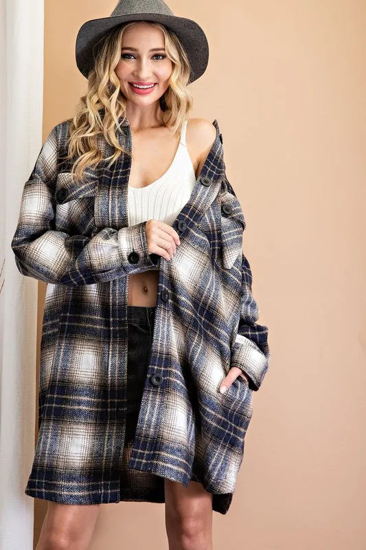 Navy Plaid Flannel Jacket
