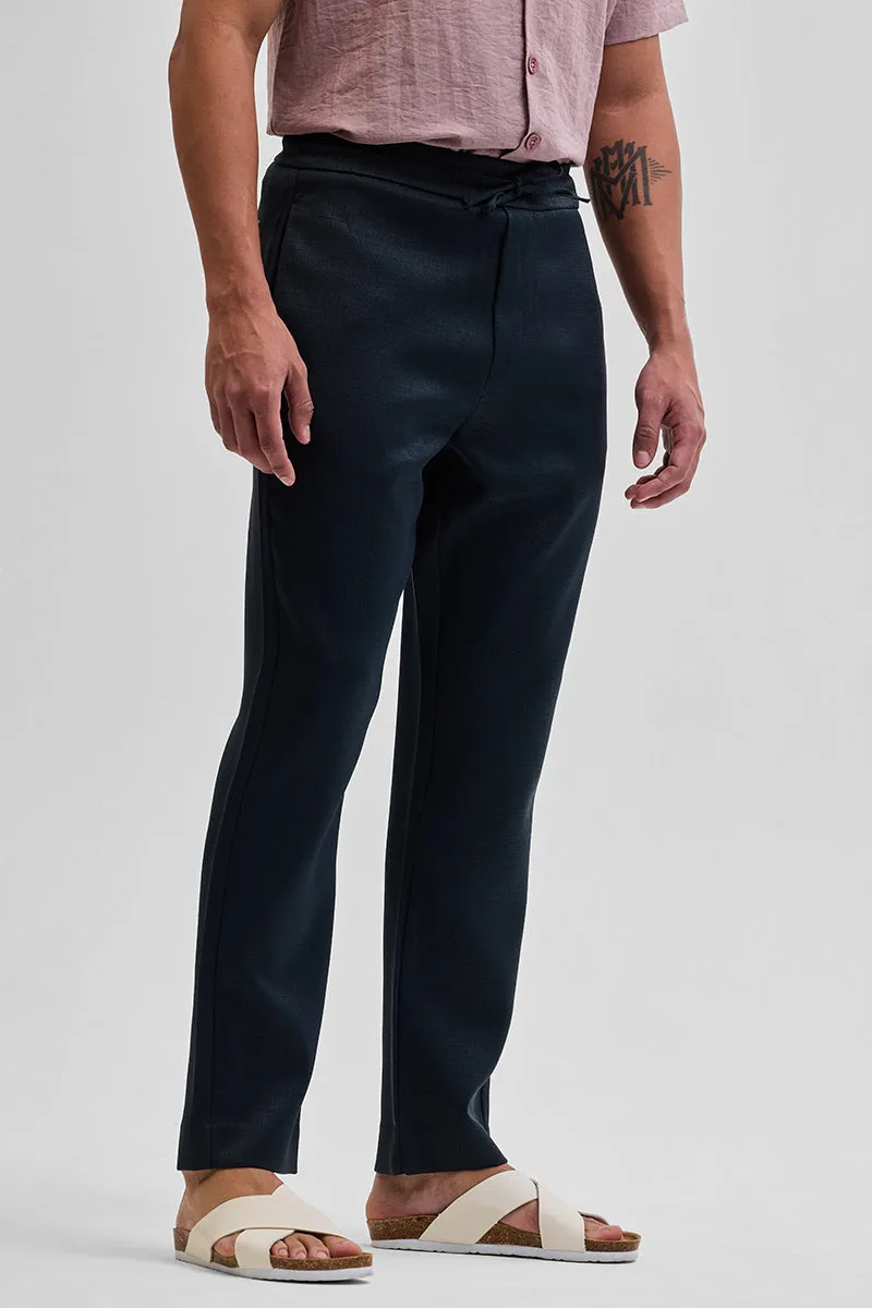 Navy Self-Design Slim Fit Trousers