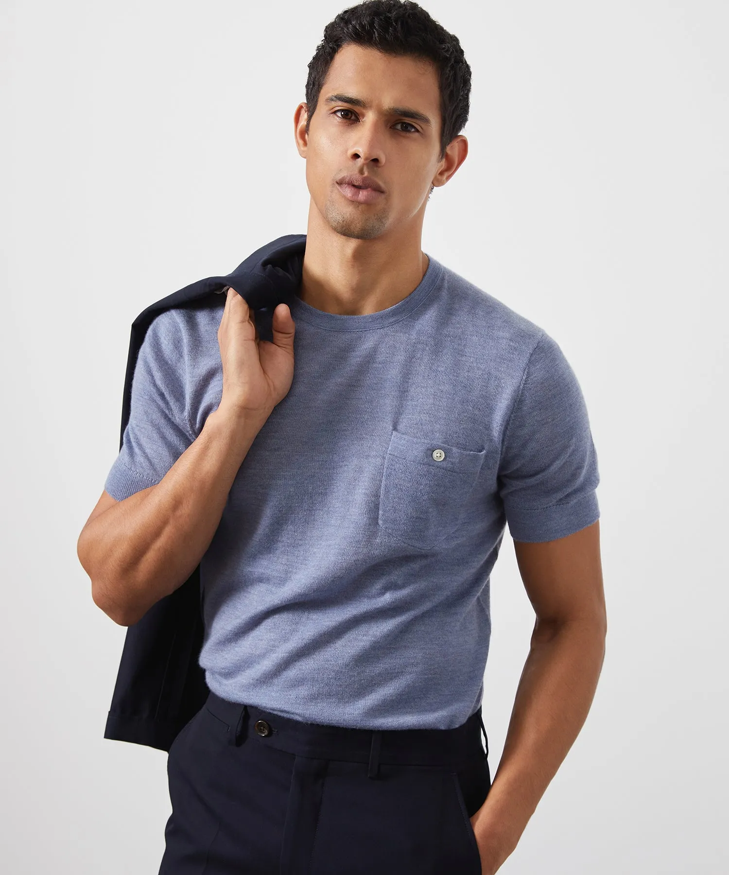 Premium Short-Sleeve Cashmere Pocket Tee in Sail Blue