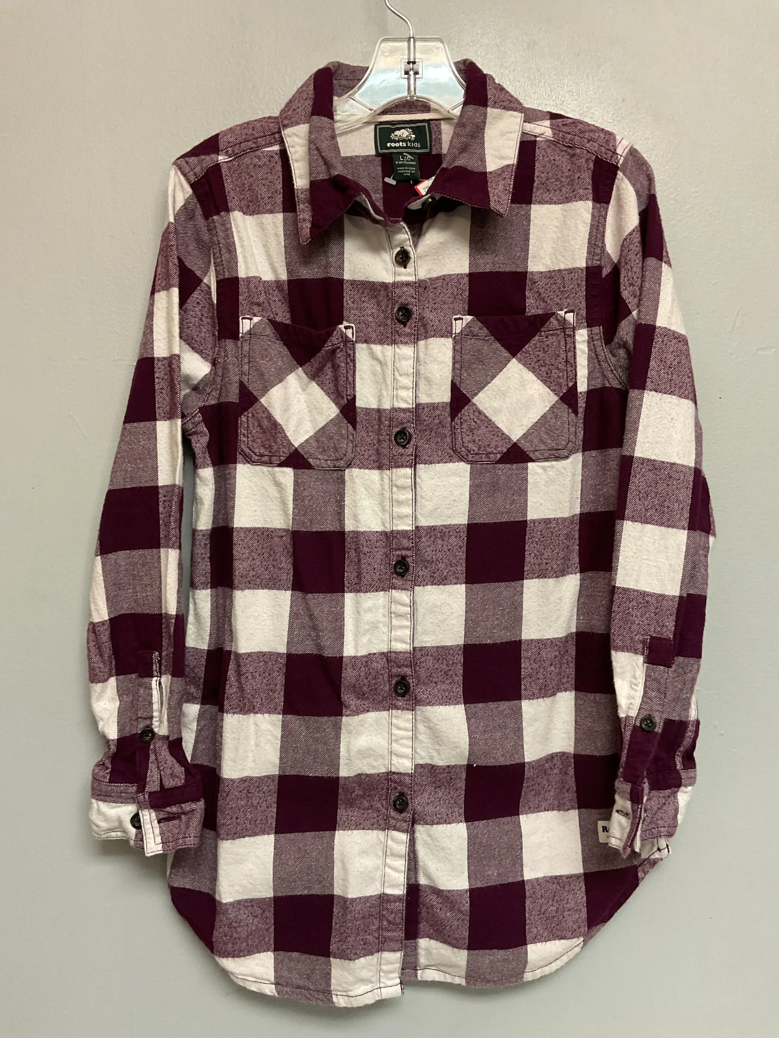 Roots Size 10 Burgundy Flannel Big Girls Tees/Polos/Tunics
