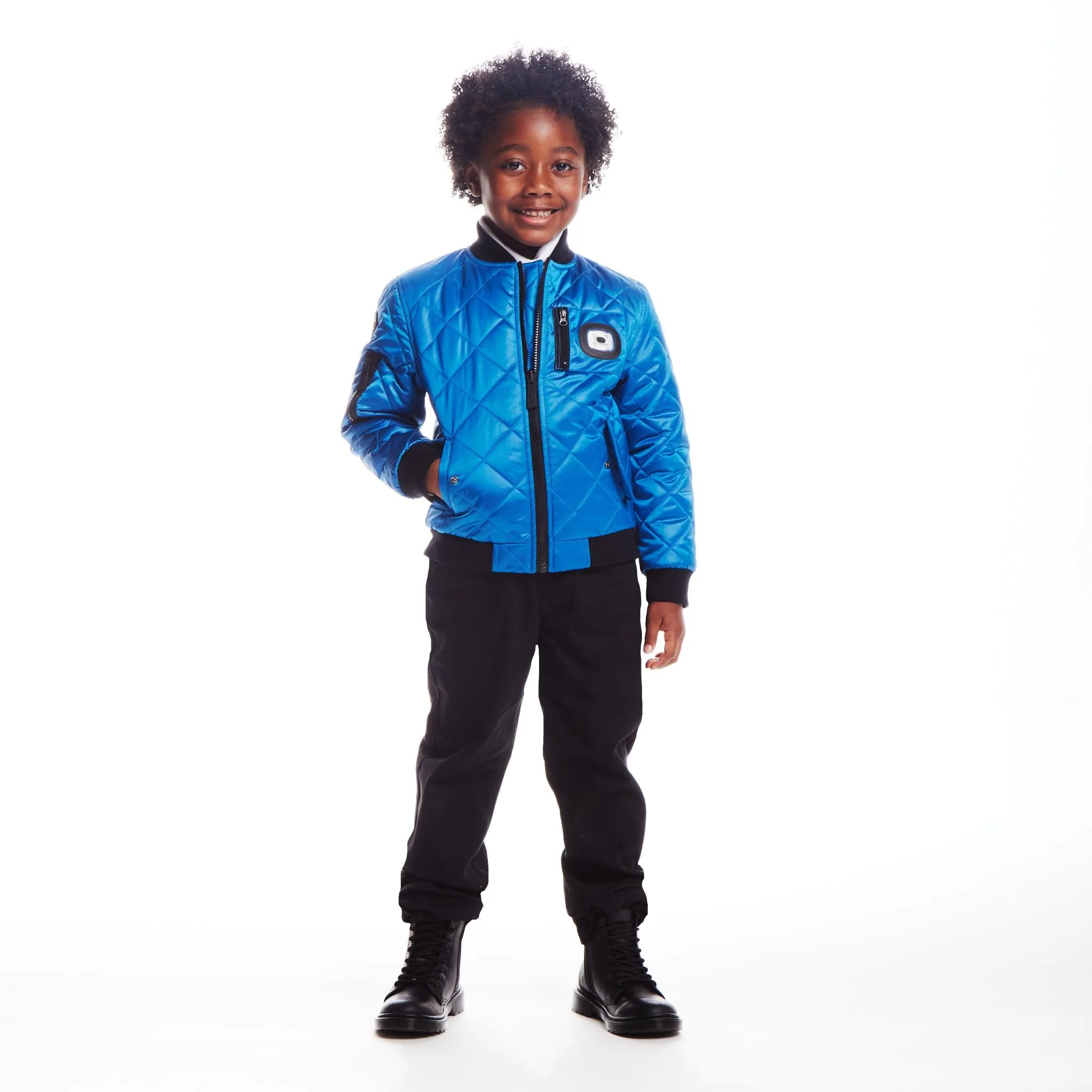 SPACEONE x Andy & Evan® | Kids (4-16) Quilted Bomber with LED Light | Blue