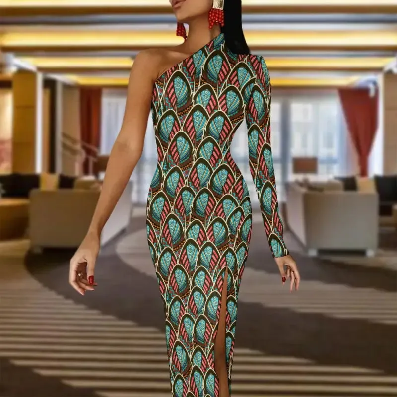 Unleash Your Inner Diva in this Art Deco One Sleeve Bodycon Dress