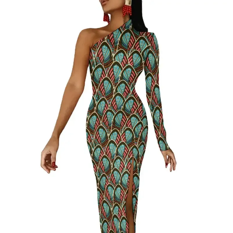 Unleash Your Inner Diva in this Art Deco One Sleeve Bodycon Dress