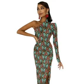 Unleash Your Inner Diva in this Art Deco One Sleeve Bodycon Dress